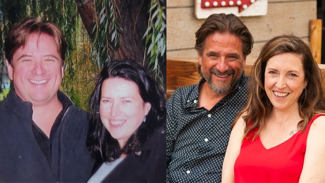 Craig Milton and his wife before and after adopting a plant based diet